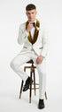 Men’s White Paisley 3 Piece With Vest Prom Tuxedo with Gold Velvet Shawl Lapel, Formal Wedding Suit Set