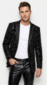 Men’s Black Velvet Sequin Swirl Dinner Jacket – Blazer Paisley Sparkly