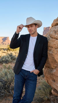 Men’s Black Western Blazer – Cowboy Sport Coat with Western Yoke Design