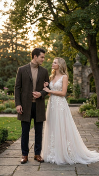 Men’s Brown Checkered Wool Overcoat – Long Winter Coat with Classic Plaid Pattern By Statement