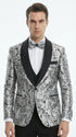 Mens Black and Silver Floral Tuxedo – Luxury Patterned Wedding, Prom and Formal Dinner Tuxedo