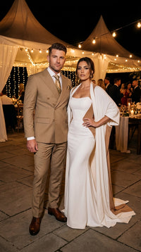 Men’s Statement Brand Caramel Khaki Double Breasted Wool Suit, Designer Formal Business Suit Set Wool Suit in Camel Color