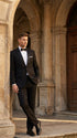 Men’s Black Uniform Tuxedo – One-Button Satin Lapel Formal Suit for Weddings, Prom and Events