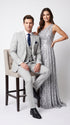 Men’s Silver & Navy Blue 3-Piece Suit – Wedding, Business and Formal Suit with Free Matching Tie