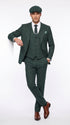 Men’s Hunter Green Pinstripe 3-Piece Suit – Vintage Wedding, Prom and Formal Suit with Matching Vest