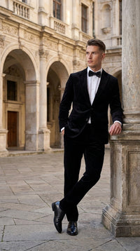 Men’s Black Velvet 2-Piece Suit – Notch Lapel Wedding, Prom and Formal Evening Suit