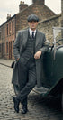 Mens Grey Peaky Blinders Style Long Overcoat, Vintage Herringbone Winter Trench Coat for Formal and Business Wear