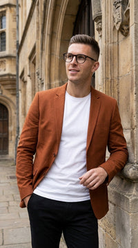 Men’s Dark Burnt Orange 2-Button Blazer – Modern Sport Coat for Wedding, Business and Casual Wear