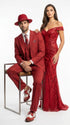 Men’s Red & White Pinstripe 3-Piece Suit by Mazari – Peak Lapel Classic Fit Gangster Suit with Pleated Pants