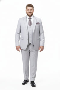 Men’s Very Light Gray Three-Piece  Wedding Suit 2 Buttons Modern or Slim Fit  Ash Bone Color Steel Grey