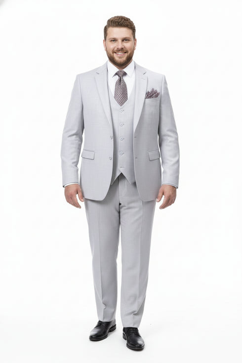 Men’s Very Light Gray Three-Piece  Wedding Suit 2 Buttons Modern or Slim Fit  Ash Bone Color Steel Grey