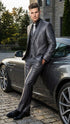 Mens Charcoal Gray Suit With Sheen -  | Shiny Texture Fabric Three Piece Wedding and Party Business