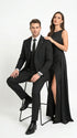 Men’s Black Tonal Shadow Pinstripe Vested Suit – 3 Piece Classic Fit Formal Wedding & Business Suit By Vitali