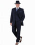 Men’s 1920s Navy Blue Zoot Suit with Fedora Hat and Wingtip Shoes – Classic Gangster 3-Piece Long  - Classic Fit Pleated Pants