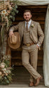 Mens Sharkskin Dark Taupe Tan with sheen Western 3 Piece Suit – Classic Country Style Blazer Vest Pants Set, Formal Cowboy Suit Outfit