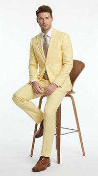 Men’s Pale Yellow 2 Piece Suit, Formal Dress Suit for Weddings, Prom, Parties, Summer Events, and Special Occasions By Vitali