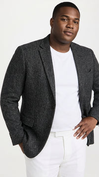 Men’s Charcoal Herringbone Tweed Sport Coat – Classic Textured Wool-Style Blazer