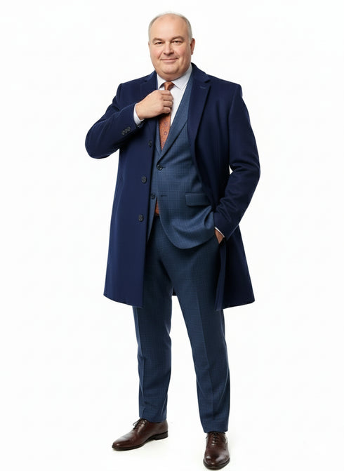 Mens Cobalt Blue Wool and Cashmere Car Coat Overcoat – Classic Winter Topcoat for Indigo Saphire Color (light Navy Dark Royal)