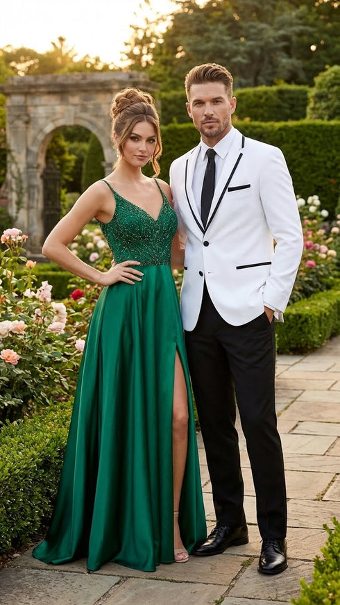 Men’s White Blazer with Black Trim | Wedding and Party Formal Blazer Jacket - White Tuxedo Prom Jacket