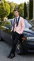 Men’s Blush Pink Tuxedo Suit Set with Black Shawl Lapel – 3 Piece Formal Wedding and Party Prom Vest + Black Pants
