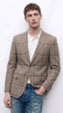 Men’s Tan Beige Peaky Blinders Glen Plaid Blazer English Style Textured Wool Winter Sport Coat Checkered Windowpane