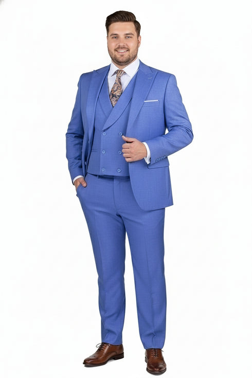 Men’s Light Blue Double-Breasted 3-Piece Suit Set – Tailored Fit Formal Business Suit in Steel Blue Sky Blue Color