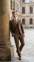 Men's Great Gatsby Brown Checker Plaid Texture 3-Piece Suit – Classic Fit Business, Wedding & Formal Suit Set - Victorian style 1920s