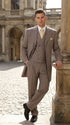 Men’s Light Kahki Sand 3-Piece Suit – Six-Button Jacket with Double-Breasted Vest and Pleated Pants Tan Color
