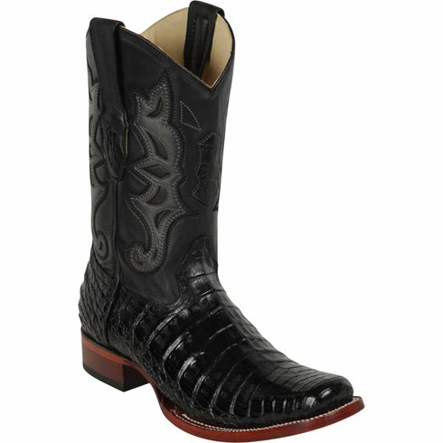 Black Square Toe Caiman Boots - Los Altos Boots