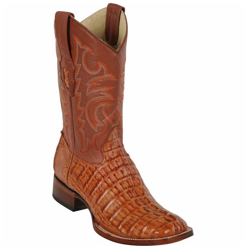 Cognac Caiman Tail Square Toe Boot