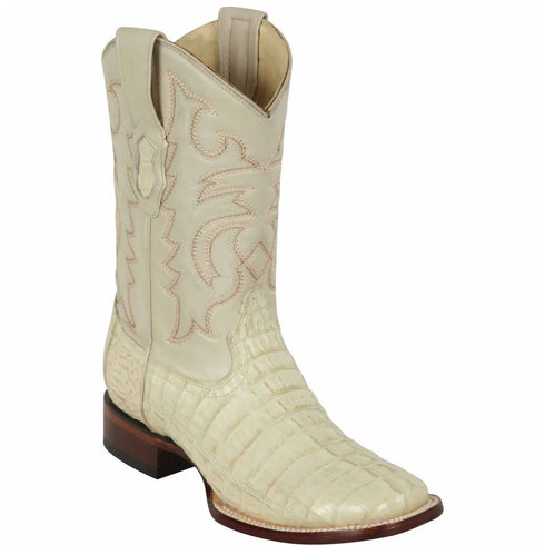 Winter White Caiman Tail Square Toe Boot