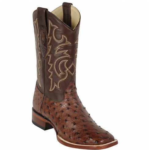 Kango Brown Ostrich Square Toe Boots