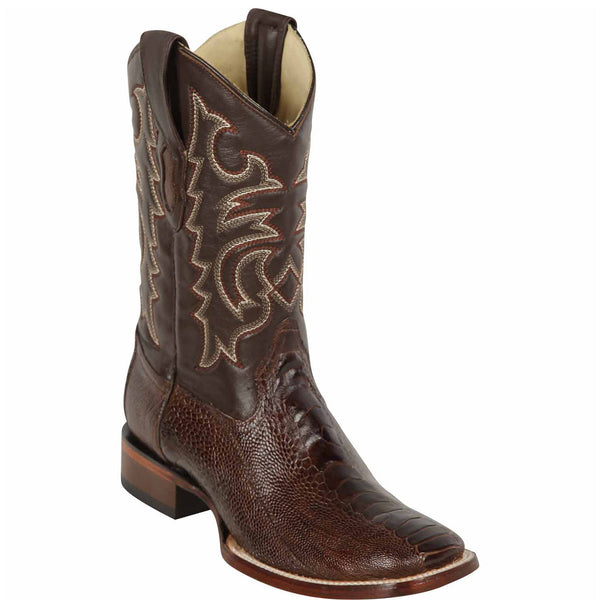 Brown Ostrich Leg Square Toe Cowboy Boot