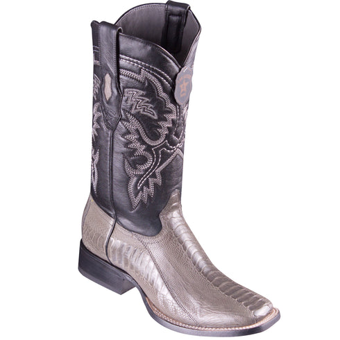 Grey Ostrich leg square toe cowboy boot