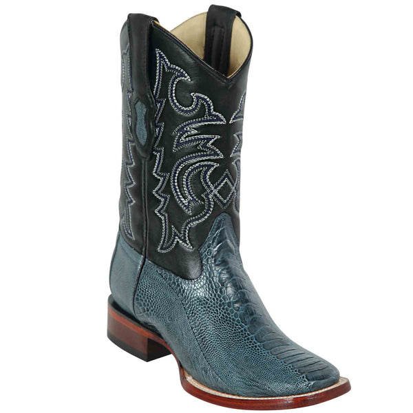 Ostrich leg square toe blue cowboy boot