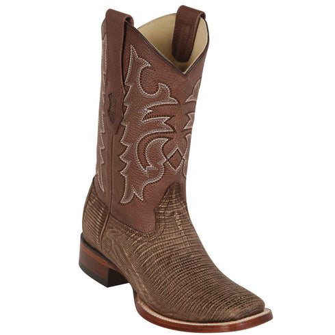 Mens Brown Square Toe Lizard Boot