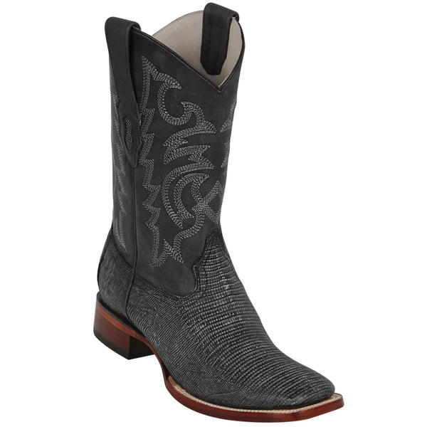 Mens Black Square Toe Lizard Cowboy Boots