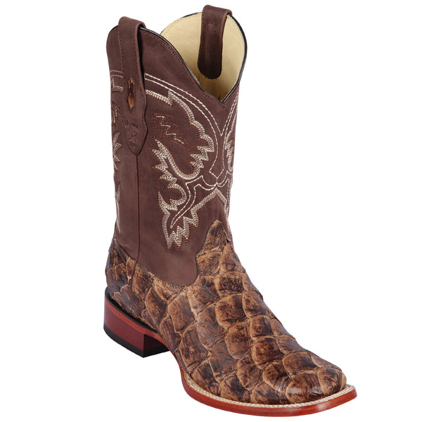 Brown pirarucu boots square toe by Los Altos Boots