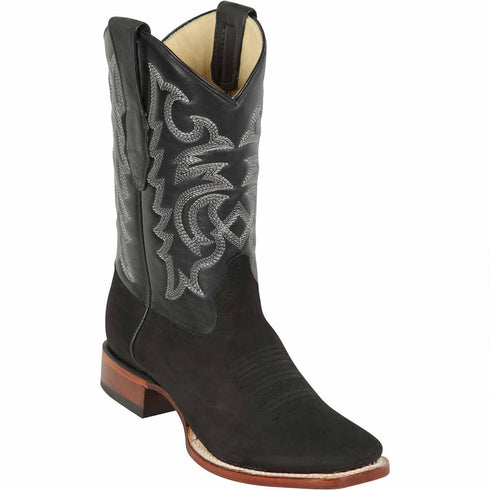 Black suede square toe cowboy boot