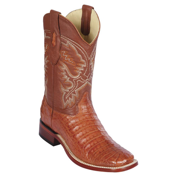 Cognac Caiman square toe cowboy boot