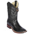 Black Ostrich Leg Square Toe Boot