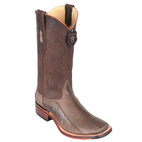 Greasy Brown Ostrich Leg Square Toe Boot