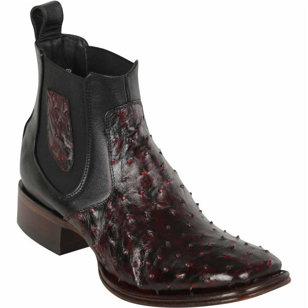 Black Cherry Ostrich Leather Boots Square Toe - Los Altos Boots