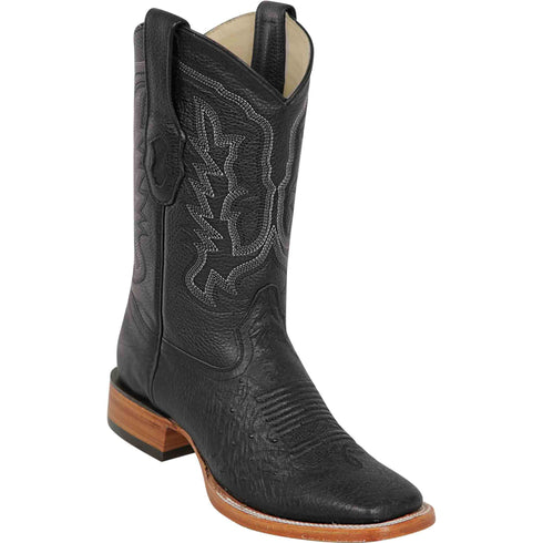 Black smooth ostrich square toe cowboy boot