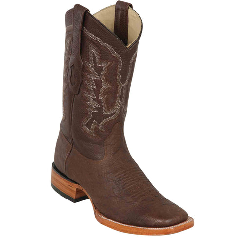 Brown smooth ostrich square toe cowboy boot