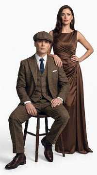 Men's Thomas Shelby Brown Herringbone 3-Piece Suit – Peaky Blinders 1920s Vintage-Style Suit with Matching Vest & Trousers