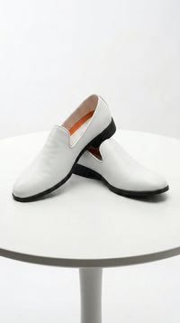 Men’s White Plain Toe Slip On Loafer Dress Shoes – Classic Formal Lightweight Shoes for Wedding, Party and Business Wear