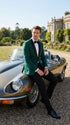 Men’s Emerald Green Tuxedo Jacket with Black Satin Shawl Lapel | Prom Dinner Blazer