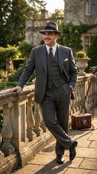 Al Capone Men’s Charcoal Gray Stripe 3-Piece Gangster Style Suit – 1920s Jazz Club Inspired Formal Suit Outfit