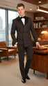 Men’s Double Breasted Suit – Classic Peak Lapel Formal Tuxedo Style Suit for Wedding in Black Ton on Tone Pinstripe
